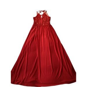 Nightway Red Sequin Lace Halter Maxi Dress Evening Formal Party Gown